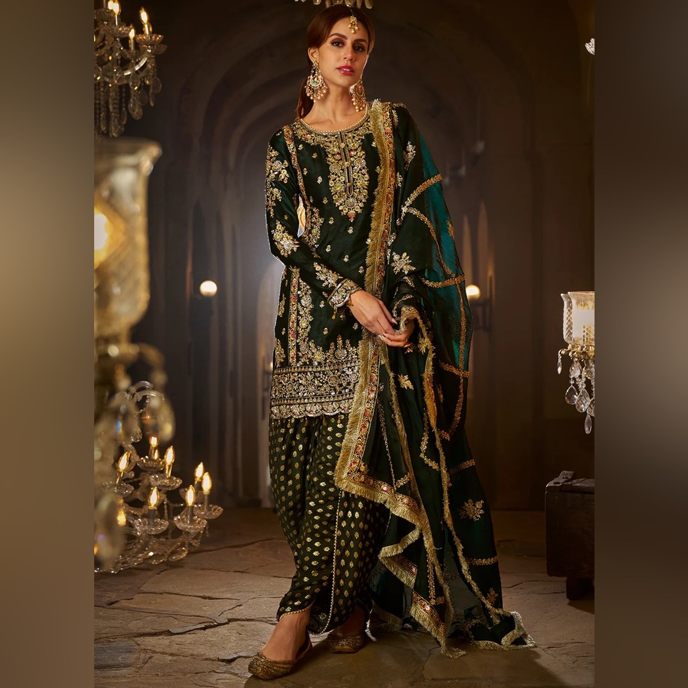 Lashkaraa emerald and gold kurta, traditional tunic
